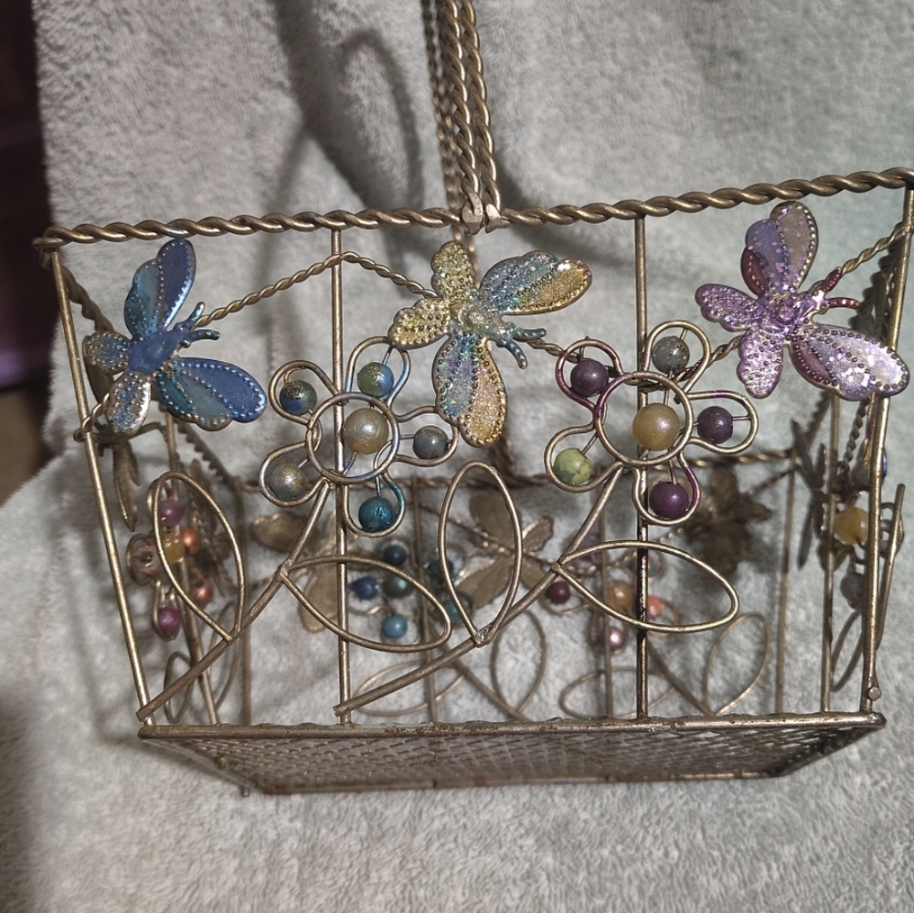 Butterfly and Flower Decorative Metal Basket So Adorable